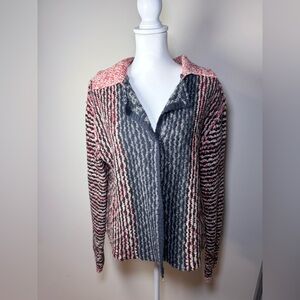 Free People Chunky Knit Cardigan Sweater Open Back Snap Front Size L